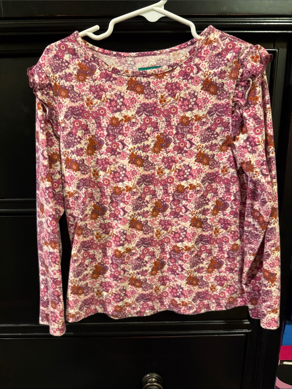 Kids Long Sleeve Floral Print Tee - Pink & Brown